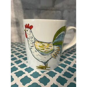 Crate & Barrel Rise & Shine Rooster Coffee Mug White Ceramic Farmhouse Chicken